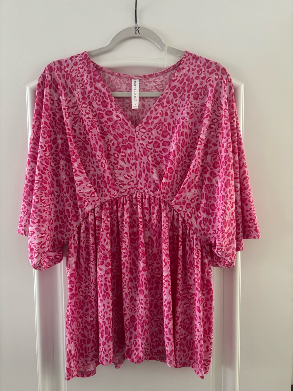 New Pink Leopard Print V-Neck Peplum Blouse by dear scarlett